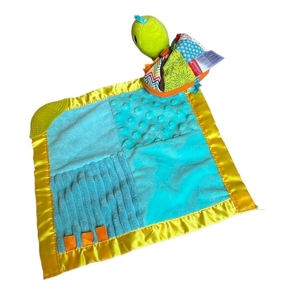 Infantino lovey with turtle rattle satin trim teething corner